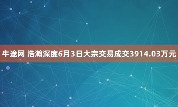 牛途网 浩瀚深度6月3日大宗交易成交3914.03万元
